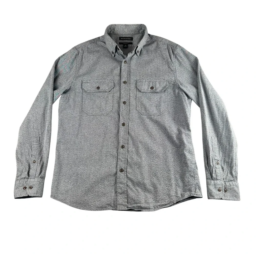 Banana Republic Mens Standard Fit Blue Textured Cotton Button Down Shirt Medium